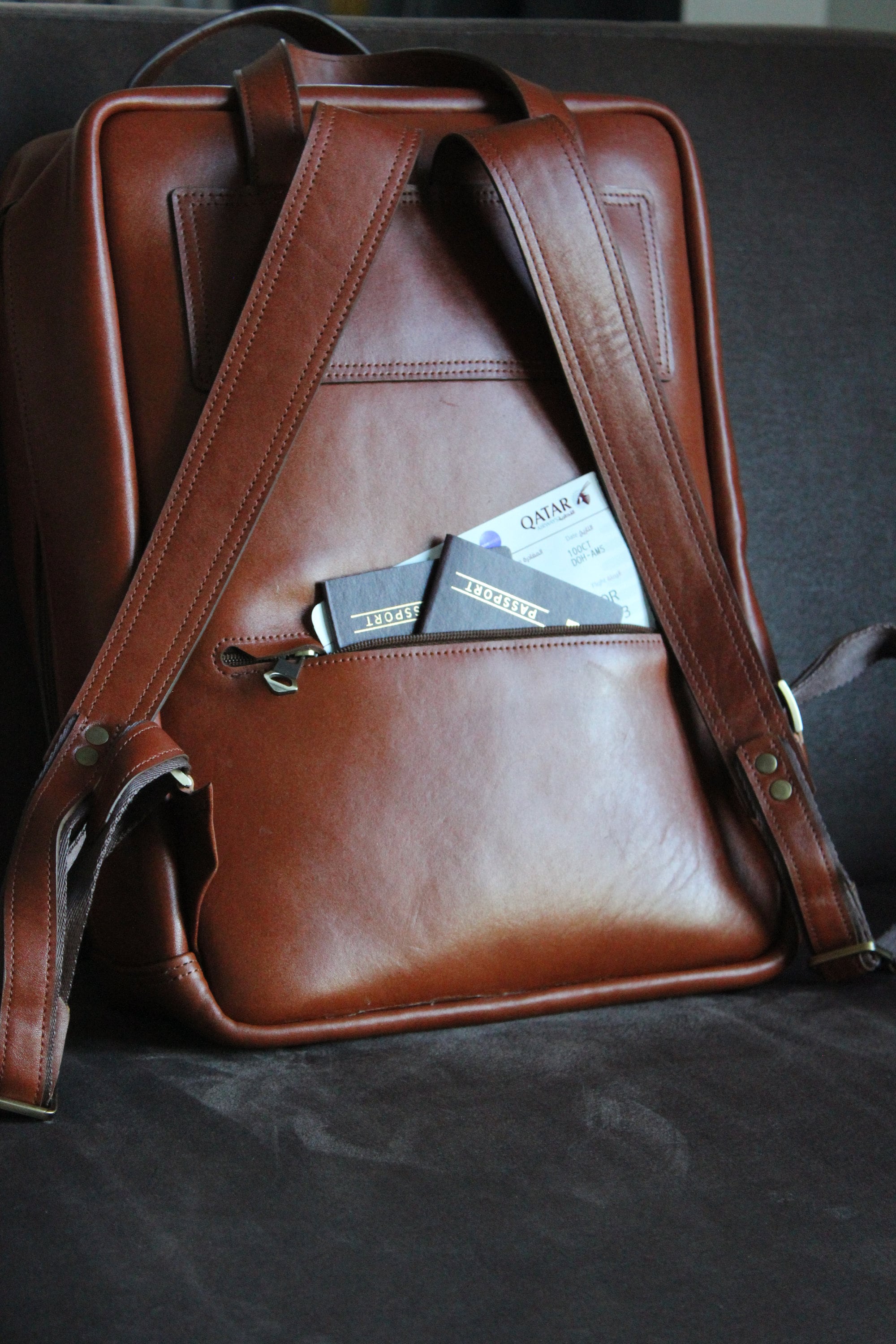 Handmade Full Grain Leather Laptop Backpack: Compact Modular Bag