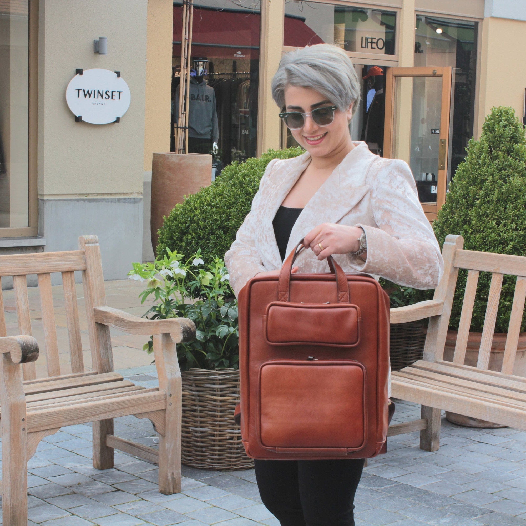 Handmade Full Grain Leather Laptop Backpack: Compact Modular Bag