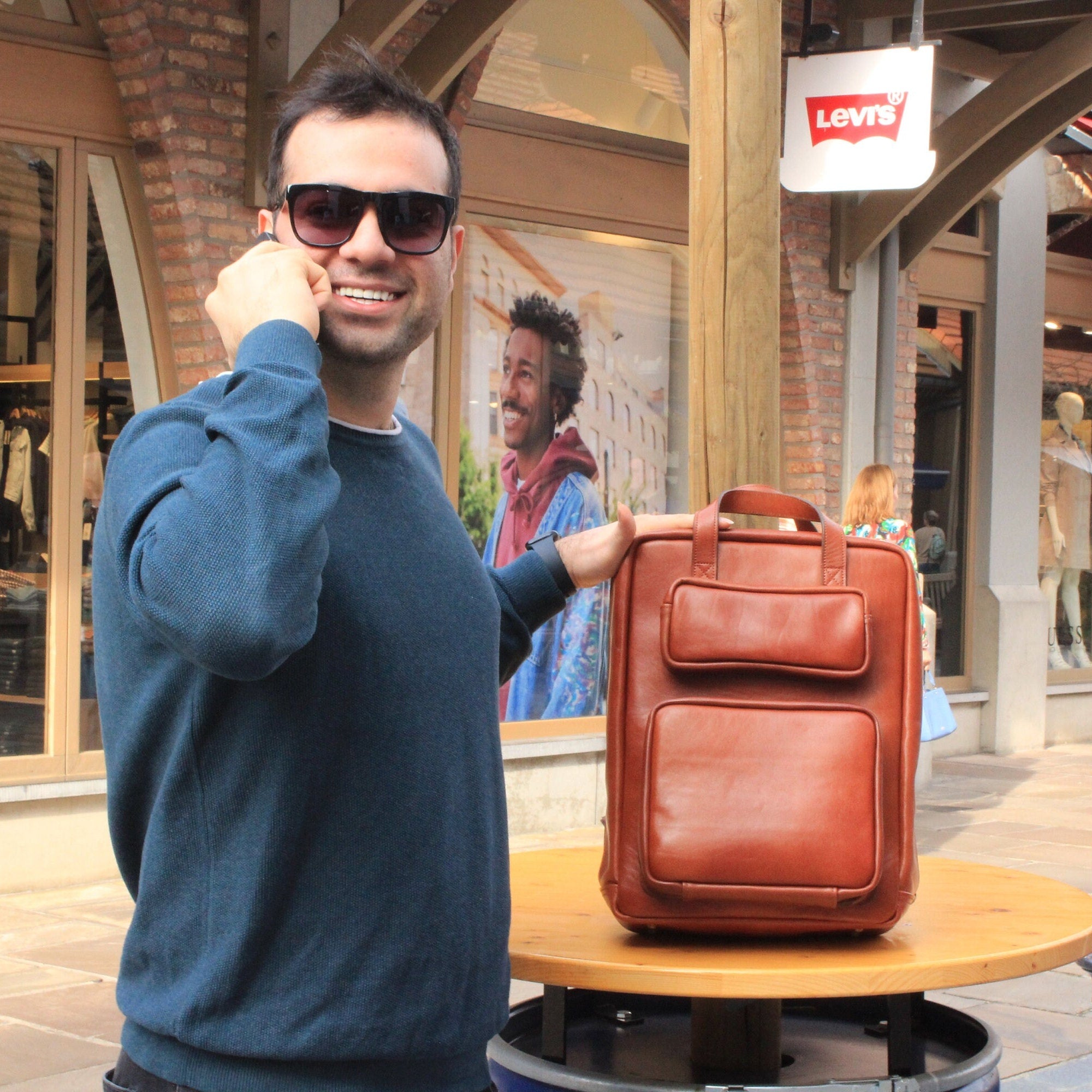 Handmade Full Grain Leather Laptop Backpack: Compact Modular Bag