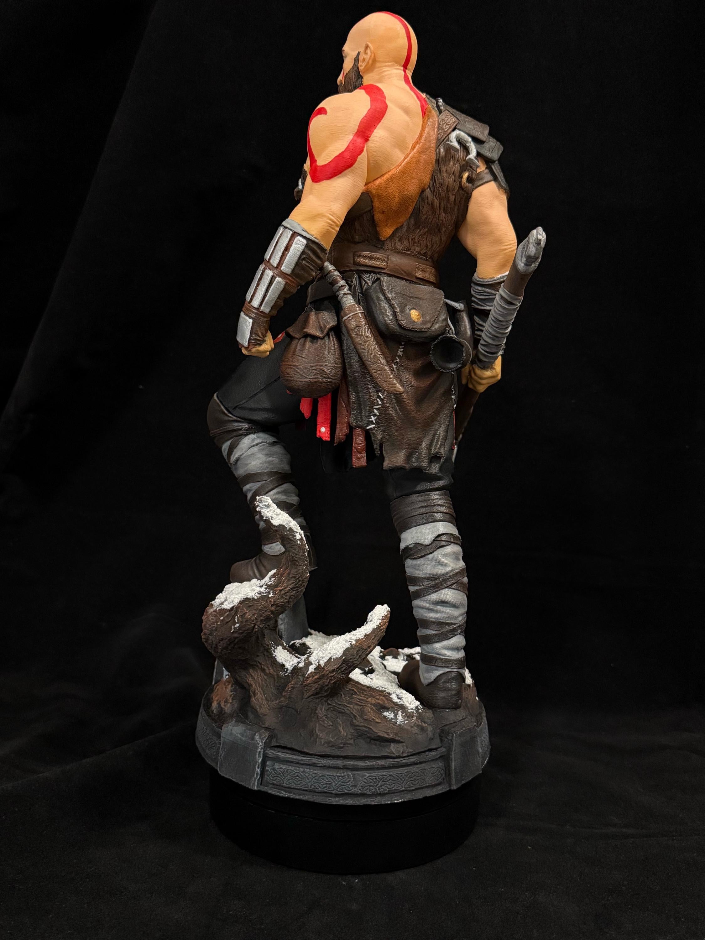 Hand-Painted Kratos Figure: God of War Collectible, 12K Resin, Changeable Hands
