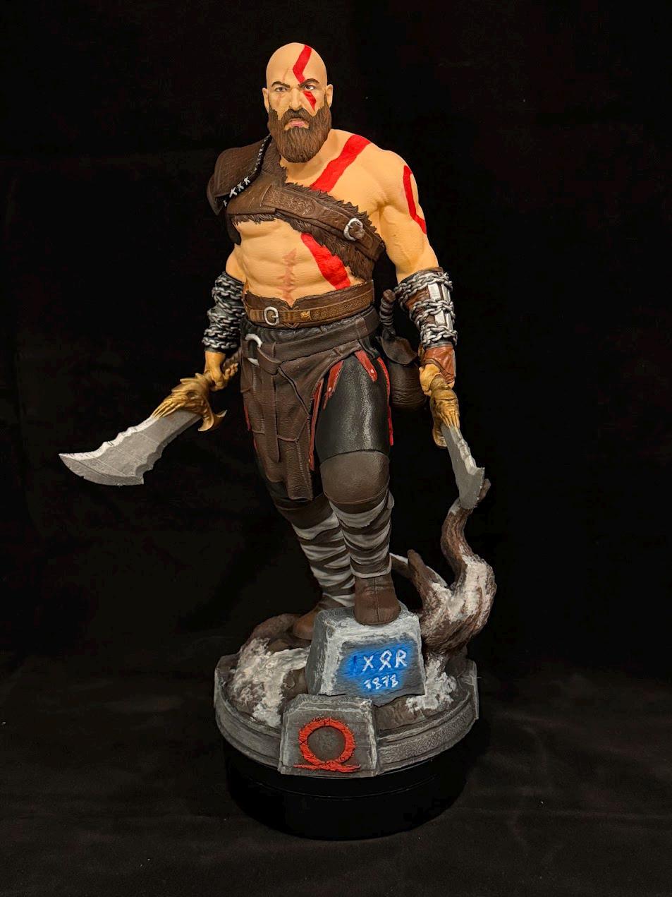 Hand-Painted Kratos Figure: God of War Collectible, 12K Resin, Changeable Hands