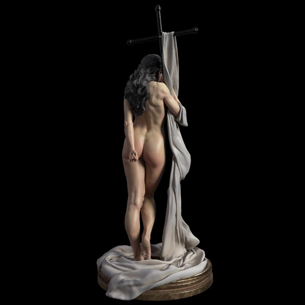 Elegant Female Figurine with Cross – Handcrafted Resin Sculpture in Neo-Classical Style