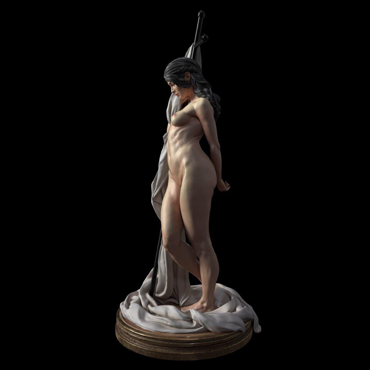 Elegant Female Figurine with Cross – Handcrafted Resin Sculpture in Neo-Classical Style