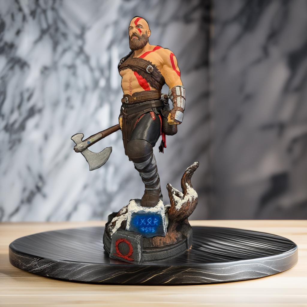 Hand-Painted Kratos Figure: God of War Collectible, 12K Resin, Changeable Hands