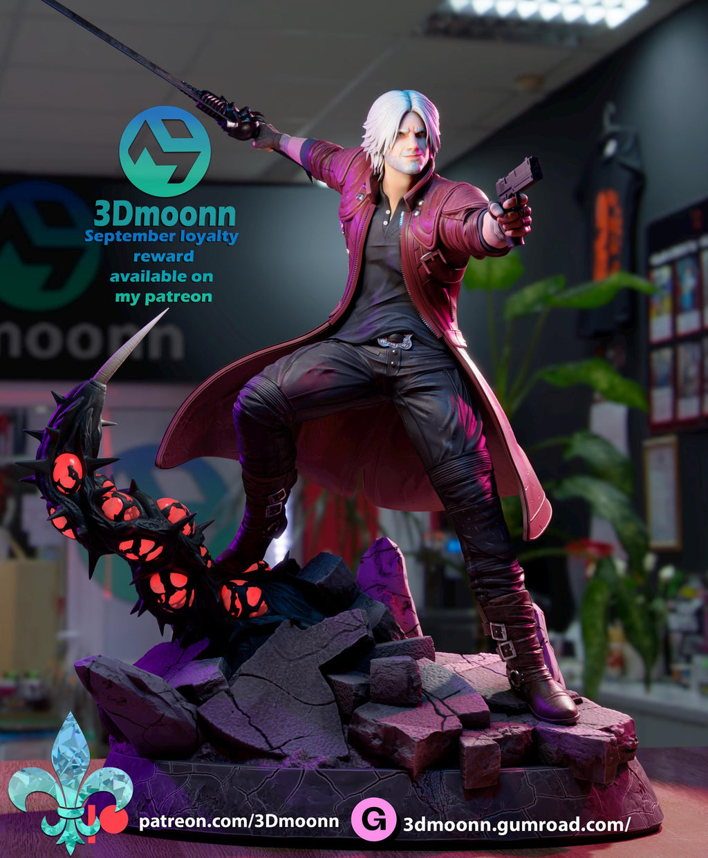 Hand-Painted Dante Statue: Devil May Cry 5 Gamer Decor