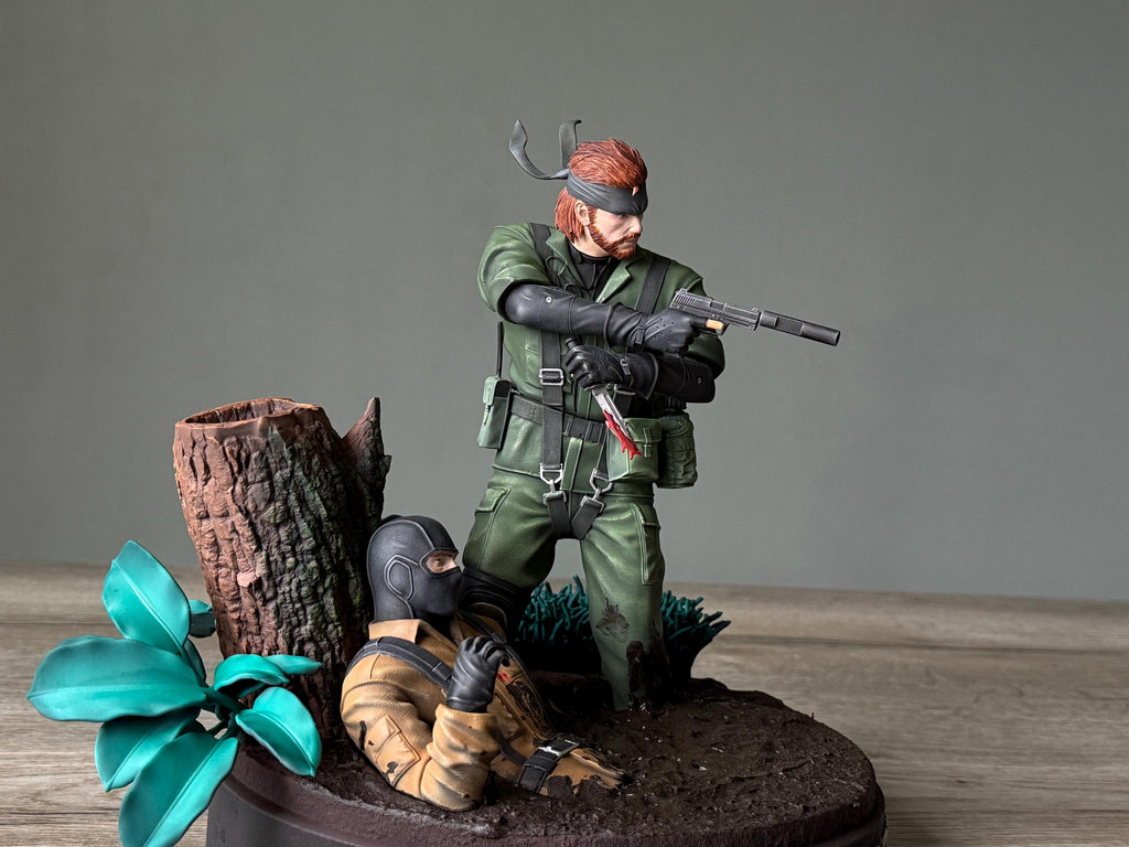 Metal Gear Solid 3 Snake Eater Diorama | Hand-Painted Resin Naked Snake Stealth Collectible | MGS Big Boss Figure with Jungle Scene