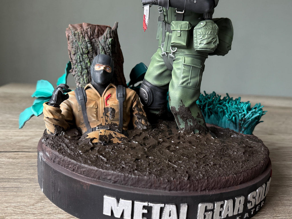 Metal Gear Solid 3 Snake Eater Diorama | Hand-Painted Resin Naked Snake Stealth Collectible | MGS Big Boss Figure with Jungle Scene
