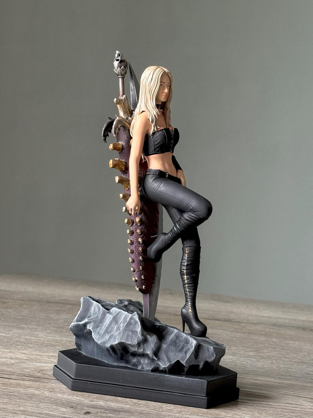 Hand-Painted Trish Statue - Devil May Cry Resin Figure with Sword Base