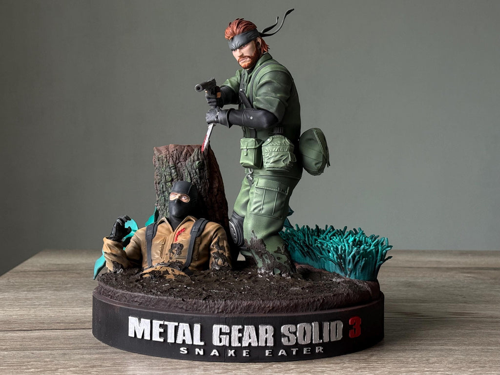 Metal Gear Solid 3 Snake Eater Diorama | Hand-Painted Resin Naked Snake Stealth Collectible | MGS Big Boss Figure with Jungle Scene