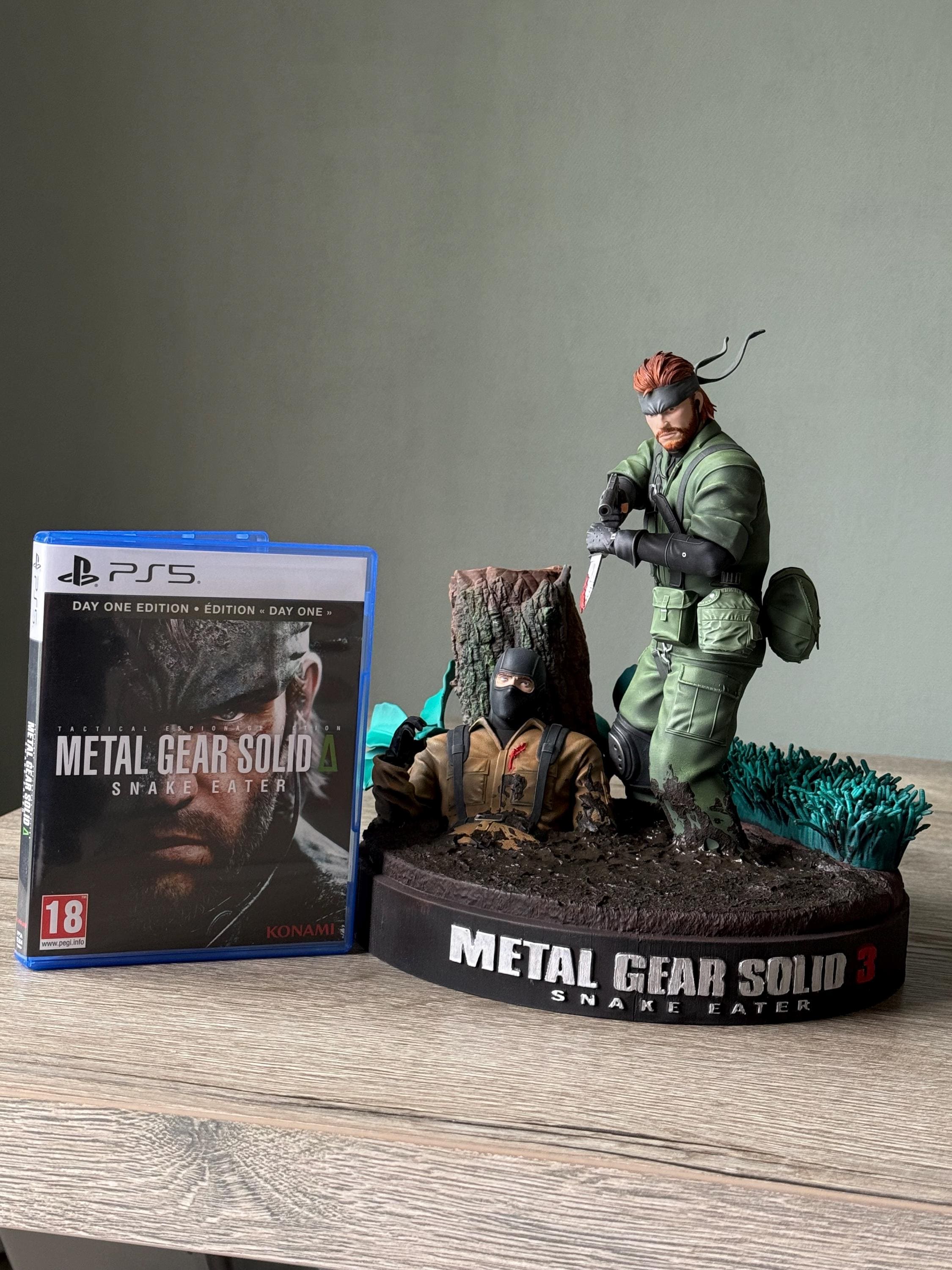 Metal Gear Solid 3 Snake Eater Diorama | Hand-Painted Resin Naked Snake Stealth Collectible | MGS Big Boss Figure with Jungle Scene