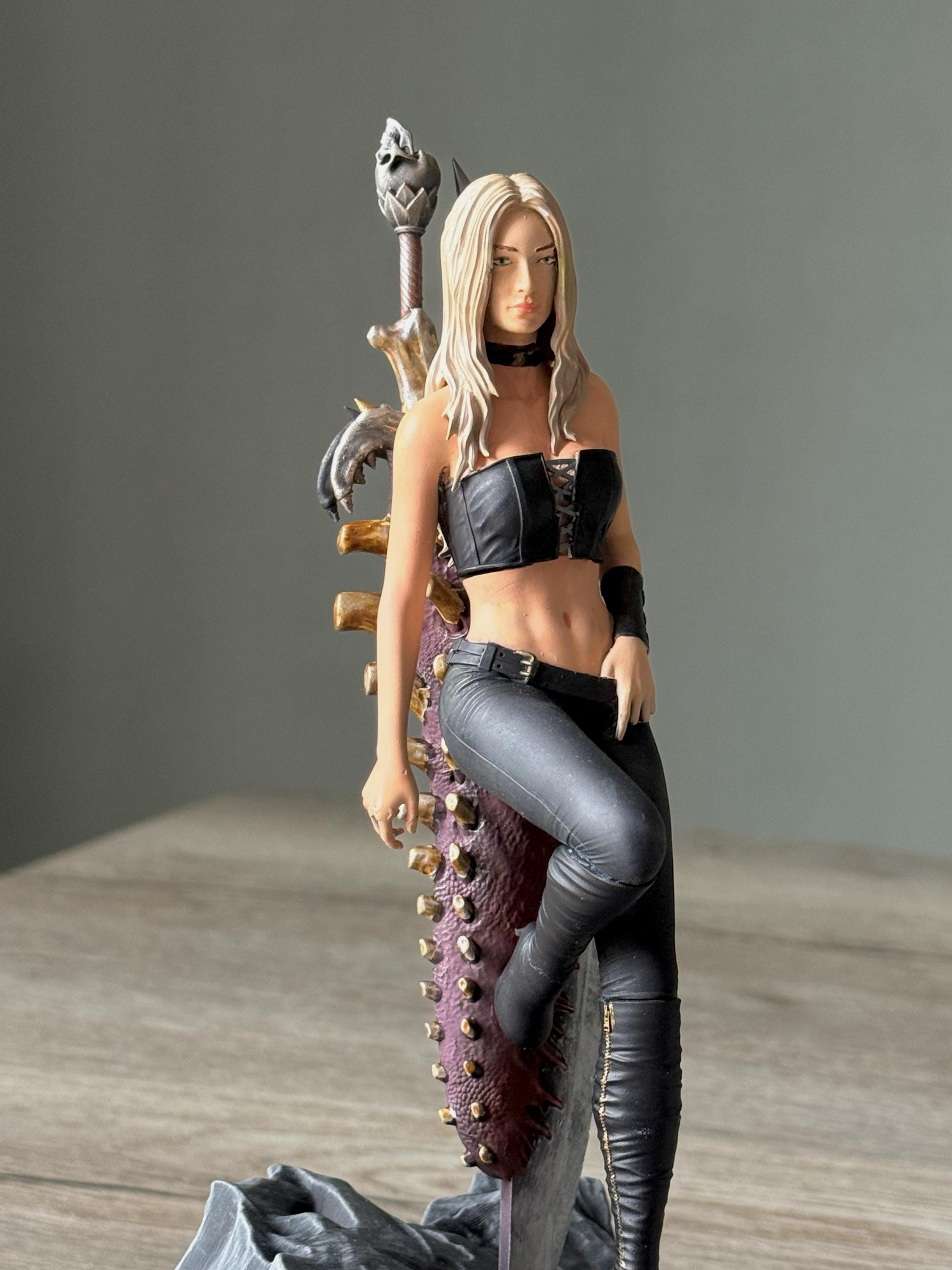 Hand-Painted Trish Statue - Devil May Cry Resin Figure with Sword Base
