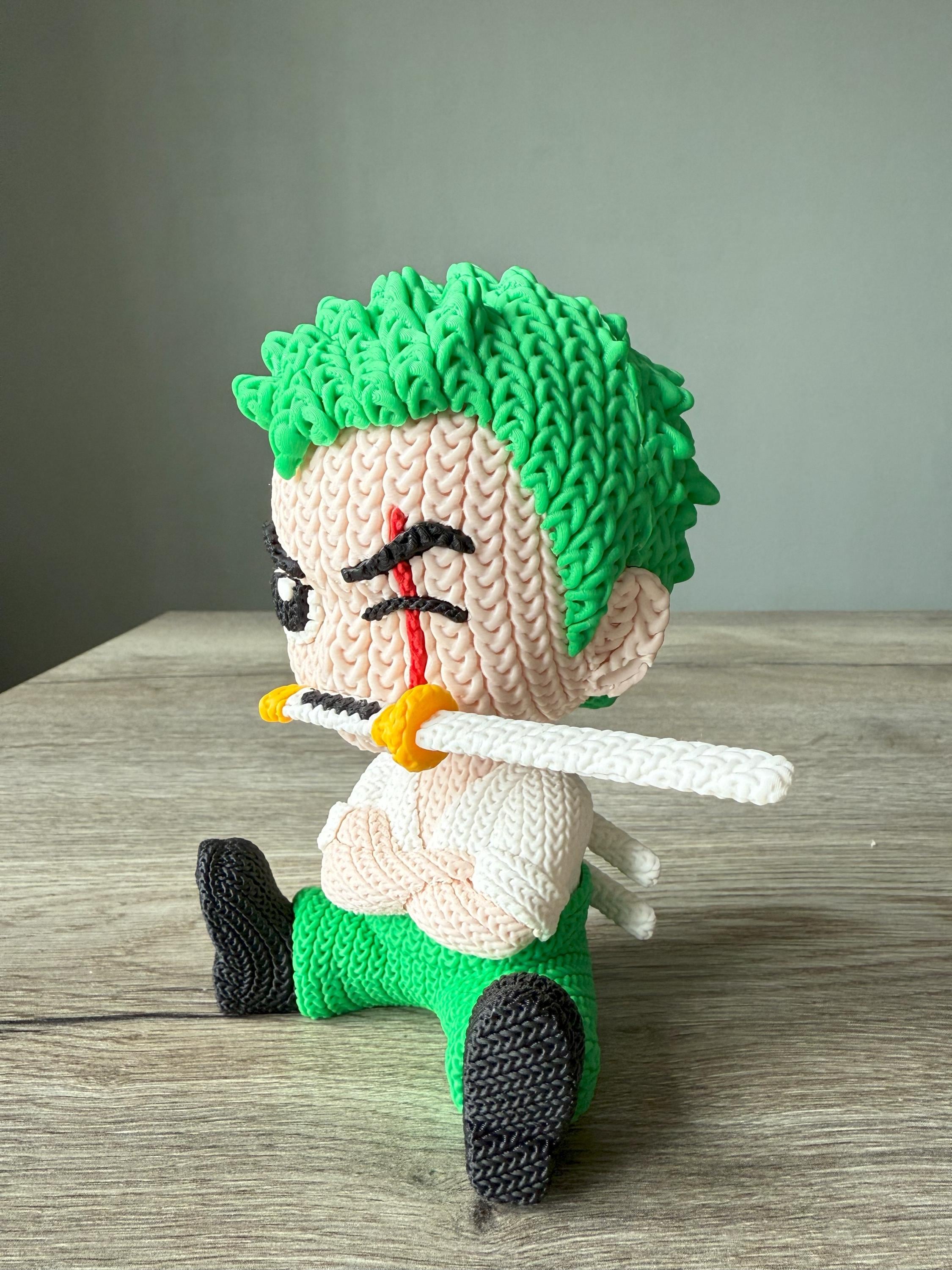 Swordsman Anime Figure Inspired by Zoro | 3D Printed Knit-Style Doll | Kids Gift & Room Decoration