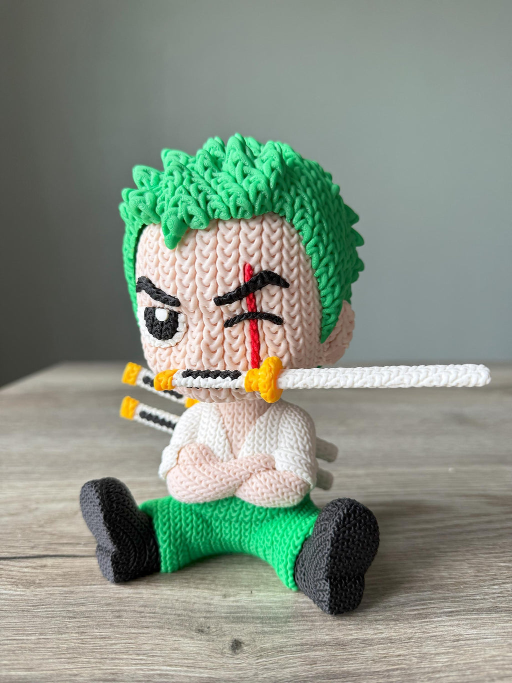 Swordsman Anime Figure Inspired by Zoro | 3D Printed Knit-Style Doll | Kids Gift & Room Decoration