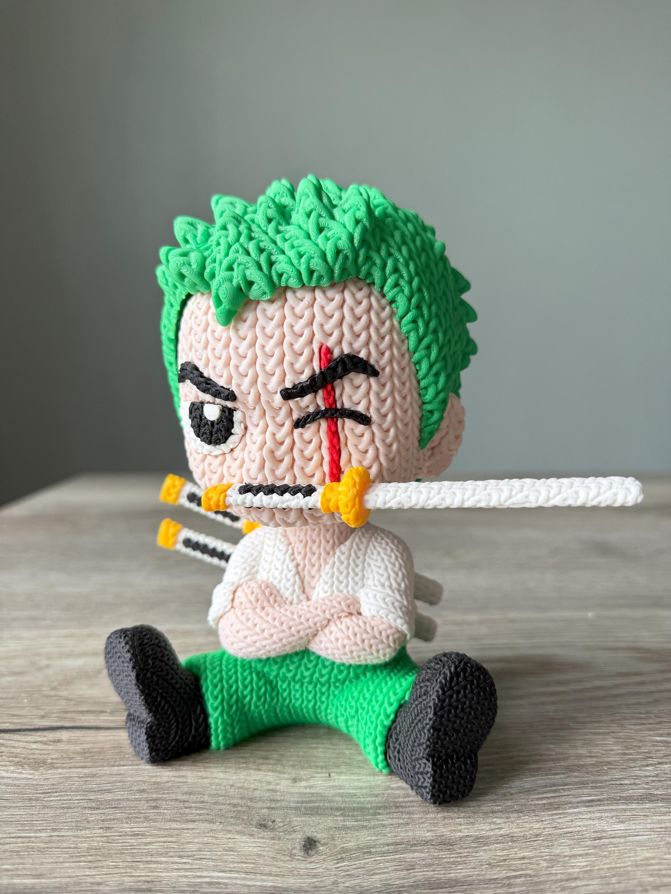 Swordsman Anime Figure Inspired by Zoro | 3D Printed Knit-Style Doll | Kids Gift & Room Decoration