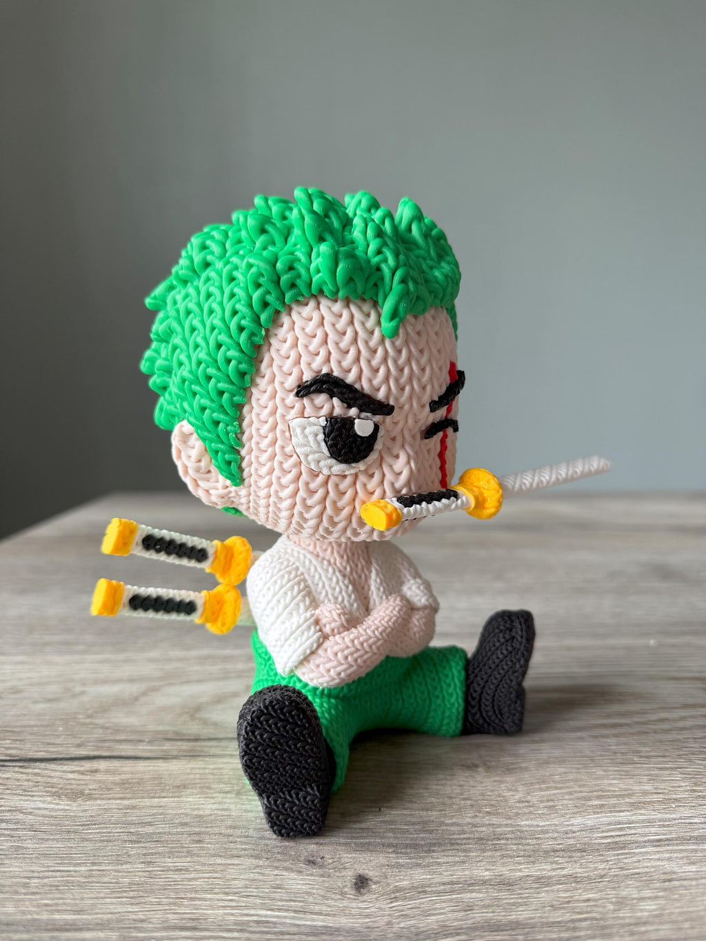 Swordsman Anime Figure Inspired by Zoro | 3D Printed Knit-Style Doll | Kids Gift & Room Decoration