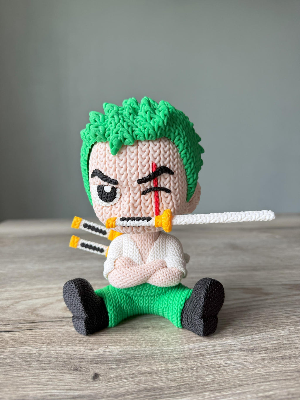 Swordsman Anime Figure Inspired by Zoro | 3D Printed Knit-Style Doll | Kids Gift & Room Decoration