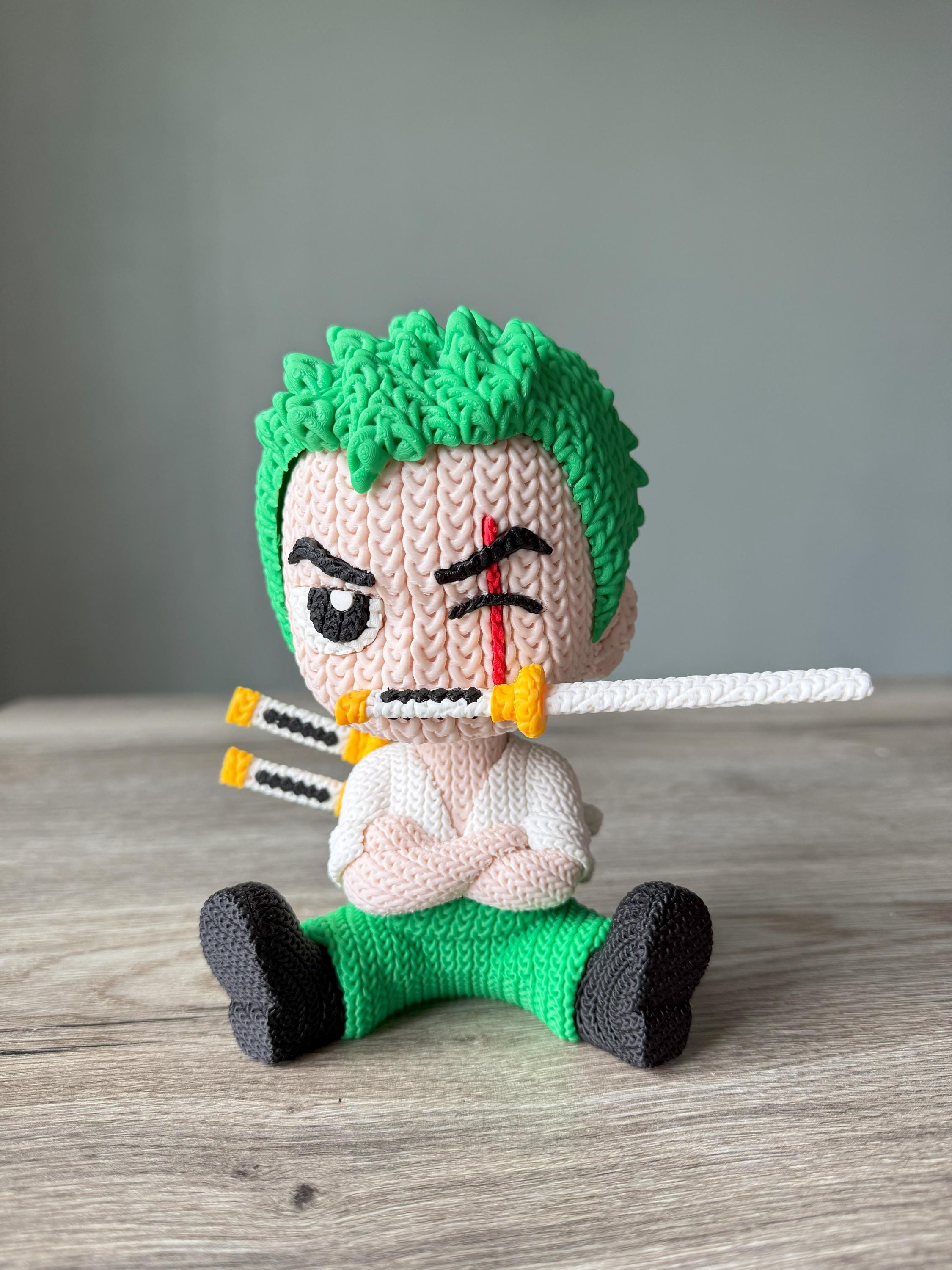 Swordsman Anime Figure Inspired by Zoro | 3D Printed Knit-Style Doll | Kids Gift & Room Decoration
