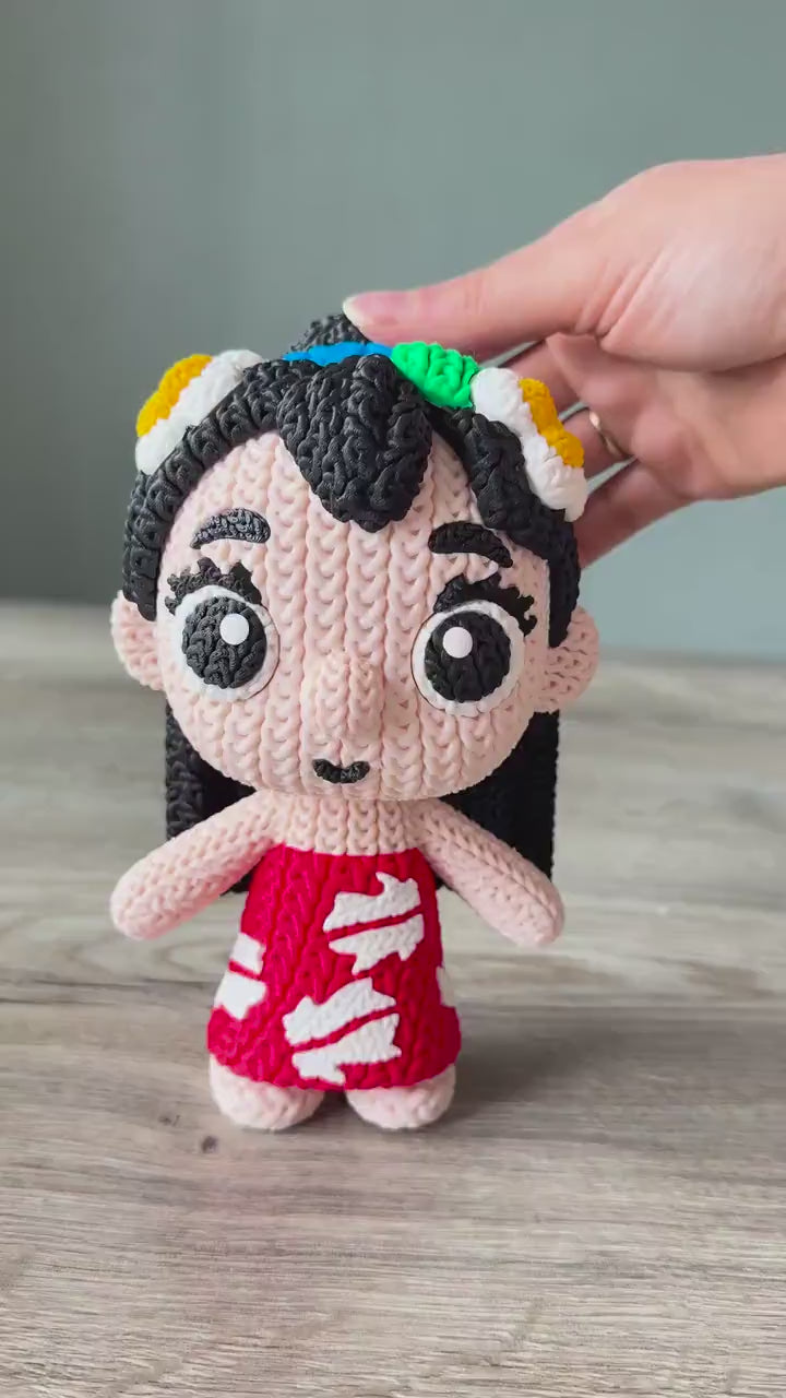Island Girl Figure Inspired by Lilo | 3D Printed Knit-Style Doll | Kids Gift & Room Decoration