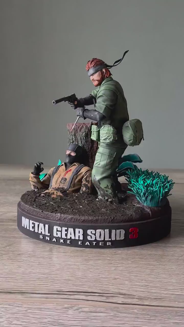 Metal Gear Solid 3 Snake Eater Diorama | Hand-Painted Resin Naked Snake Stealth Collectible | MGS Big Boss Figure with Jungle Scene