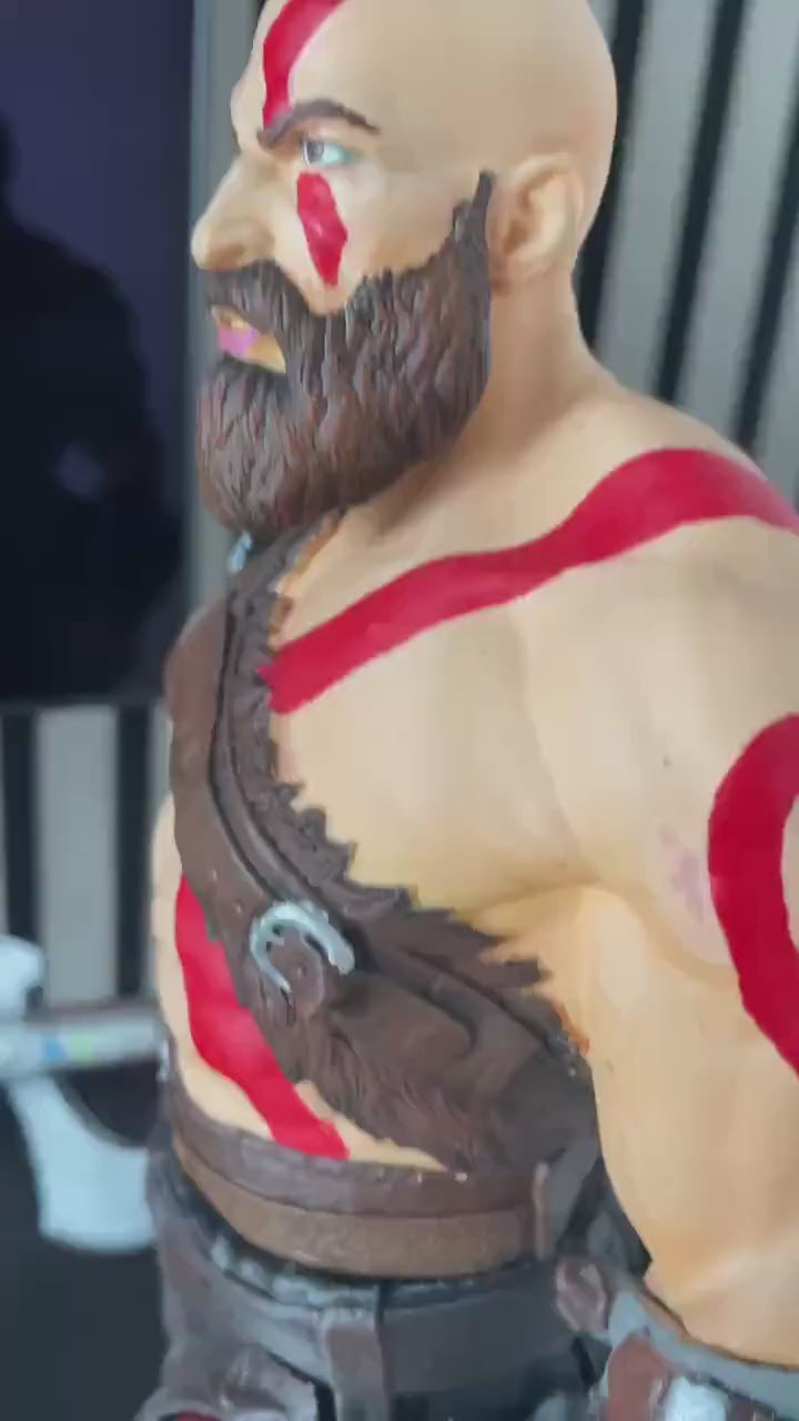Hand-Painted Kratos Figure: God of War Collectible, 12K Resin, Changeable Hands